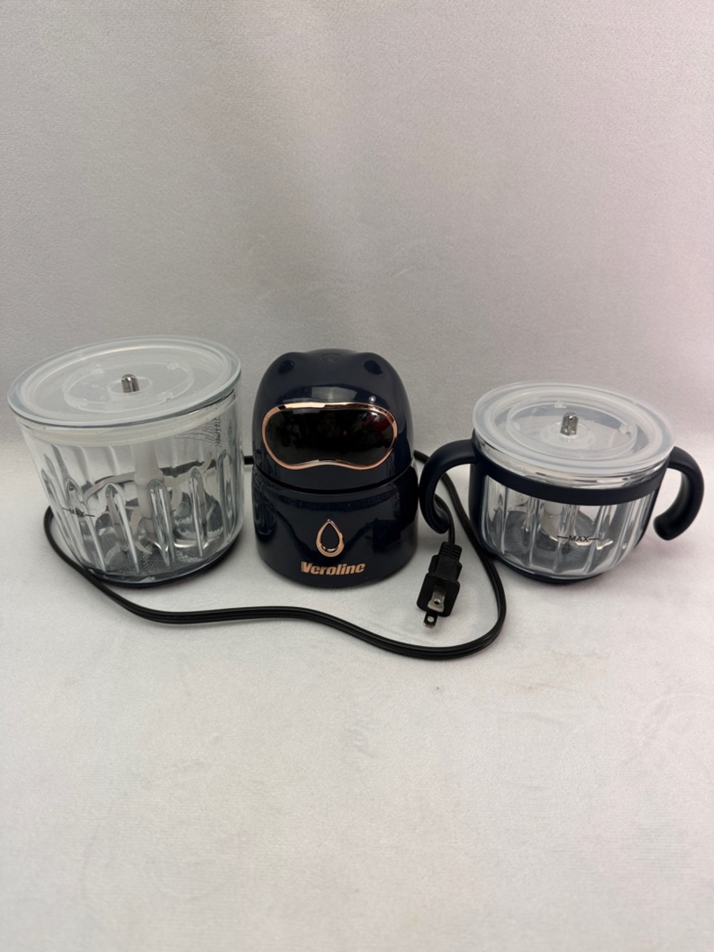 Veroline Compact Electric Food Processor with Two Glass Jars Navy